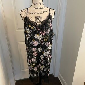 Black floral slip dress with lace edging NWT